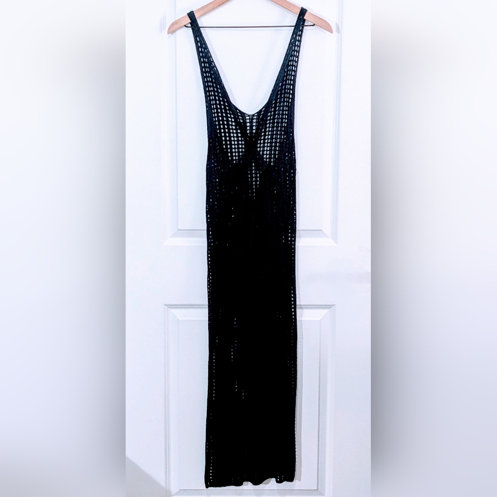 SHEIN Black Knit Beach Maxi Dress Coverup Sheer Size Small